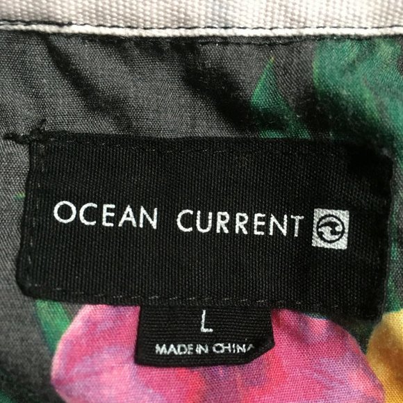 #61 Ocean Current all over Floral Print Hawaiian Shirt Mens Size L camp relax - Picture 4 of 6